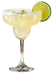 margarita cocktail in a glass with lime slice isolated on transparent background