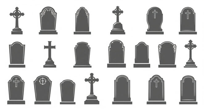 :
Decorative gray cemetery headstone silhouette vector collection