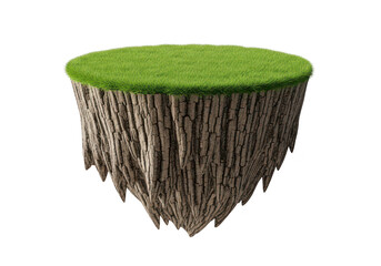 Tree stump with green grass on top isolated on transparent background