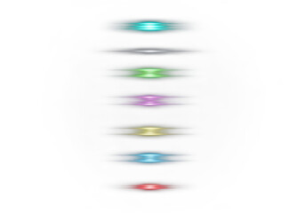 Blurry colorful beads in a vertical line on transparent background