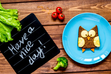 kids breakfast owl shaped sandwich have a nice day