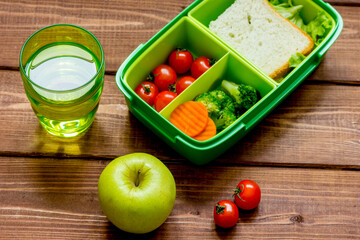 Healthy lunch box for student with juice