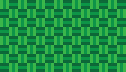 Seamless geometric pattern with a green industrial weave motif. Abstract vector background featuring interlocking rectangular blocks in a harmonic green palette