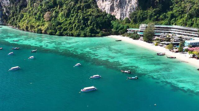 Aerial View of Phi Phi Island Tropical Beach and Turquoise Water