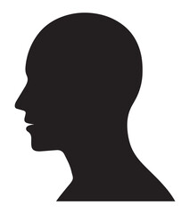 Black Silhouette of Bald Mans Head in Profile on White Background