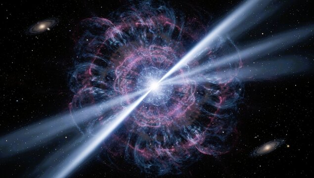 powerful pulsar star emitting intense energy beams in deep space