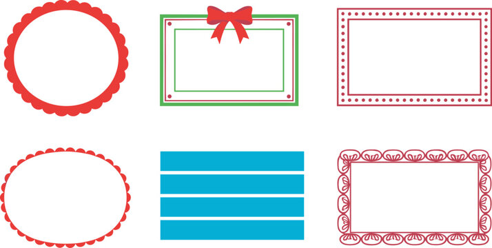 Decorative Label and Frame Set with Red Borders Ribbons and Blank Shapes for Packaging Stickers Invitations and Design Projects