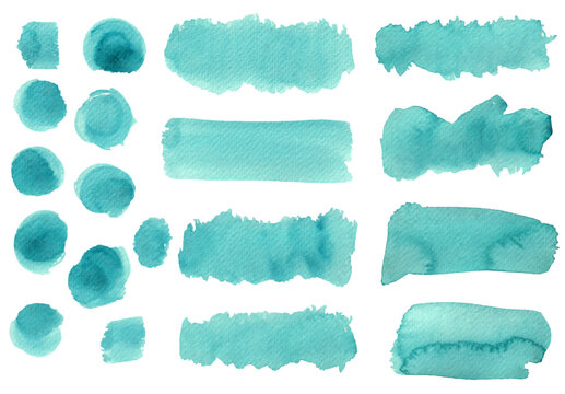 Set of vector blue brush strokes.Watercolor texture splatters. Grunge rectangle text boxes. Frames for text or quote.	