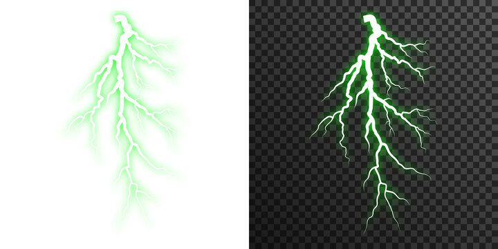 Green lightning arc PNG isolated on transparent background with glowing electric branches for dramatic energy visuals
