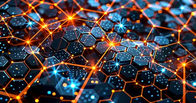 Dynamic Digital Network Flow: Abstract Data Connections on a Futuristic Hexagonal Grid