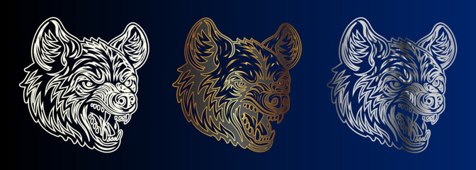 Wolf Heads Collection, Silver Gold Bronze Animal Portraits, Wildlife Graphic Design Elements For Emblem Creation