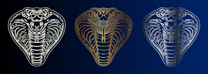 Elegant Cobra Designs Set, Reptile Illustration, Venomous Snake Graphics, Wildlife Art, Animal Symbolism