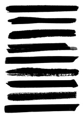 Collection of black hand painted grunge brush strokes 