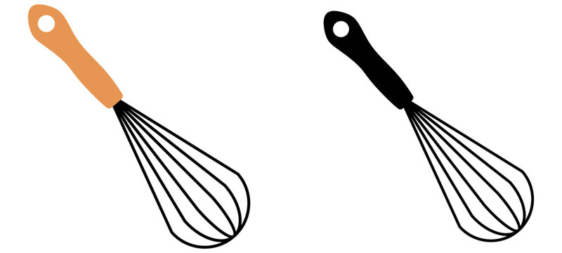Simple balloon whisk for mixing and whisking flat vector design. Cooking egg whisker web icon isolated on white. Egg beater clipart. Kitchen concept symbol