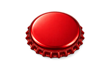 Single red metallic crown bottle cap top view isolated on white background for drink packaging