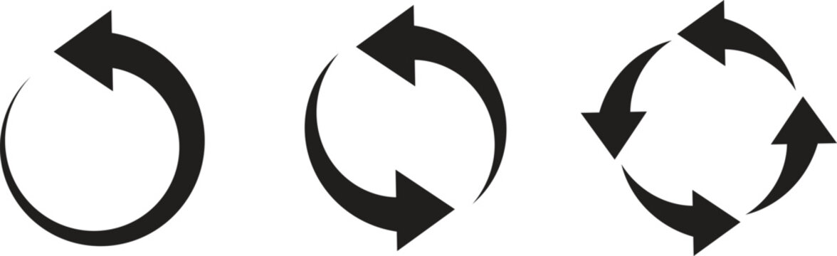 Minimal circular arrow icons representing refresh, reload, sync, and update actions.