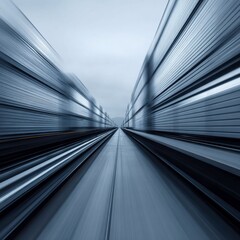 Obraz premium Dynamic Motion of Freight Train on Metal Tracks in Foggy Environment