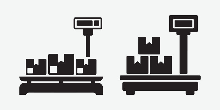 Industrial platform scales weighing packages icon set