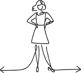 Confident woman standing with hands on hips in a simple dress Vector