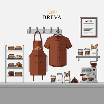 Coffee Shop Uniform Apron and Shirt Display.