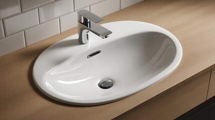 Fototapeta premium Modern oval bathroom sink with sleek chrome faucet design photo