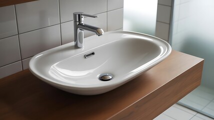 Fototapeta premium Sleek Modern Oval Bathroom Sink with Elegant Chrome Faucet Photo