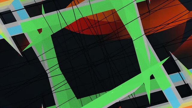 Dynamic Green Border Encircles Central Black Square in a Vibrant Abstract Colorful Composition