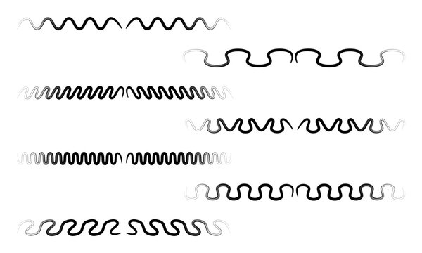 Set of wavy and zigzag line divider brushes minimalist geometric style black isolated for page border and text separator decoration