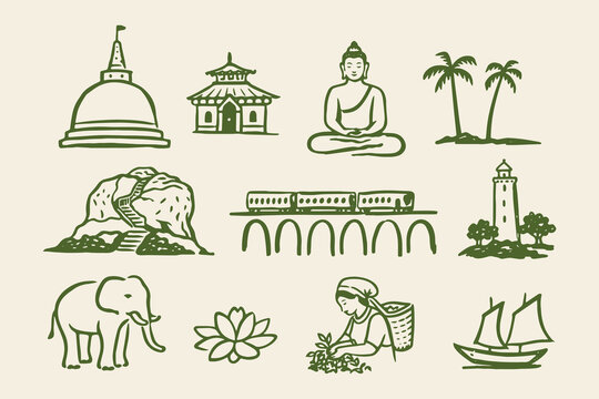 Sri Lanka travel doodle icons vector illustration