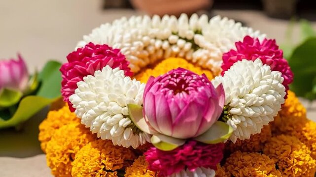 Colorful Floral Arrangement with Pink, White, Orange, and Green Elements