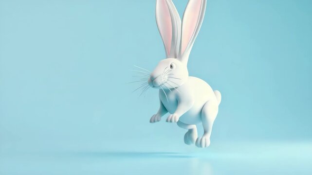 Stylized computer-generated of a white rabbit with long ears.
