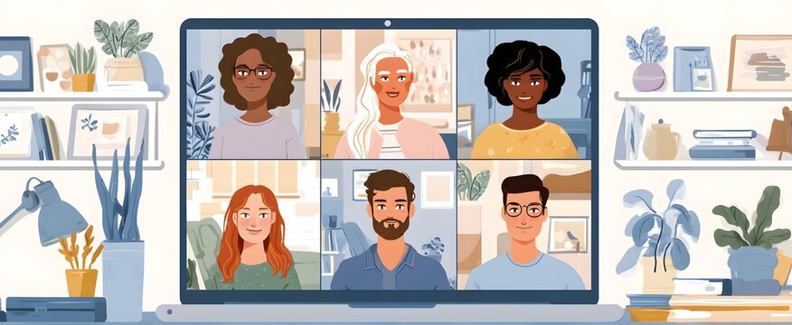 Remote team brainstorming buzzes as lively teammates swap ideas on modern laptops at home.