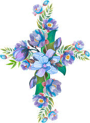 Fototapeta premium Cute watercolor angels with butterflies and bunnies in grass on transparent background. Kids art for Christian Easter greeting card.