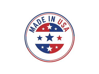 Circular emblem with patriotic design and stars, symbolizing national pride, product origin, and American culture from a straightforward viewpoint