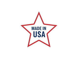 A red star with the text MADE IN USA on a white background is viewed directly. © Vector Graphic