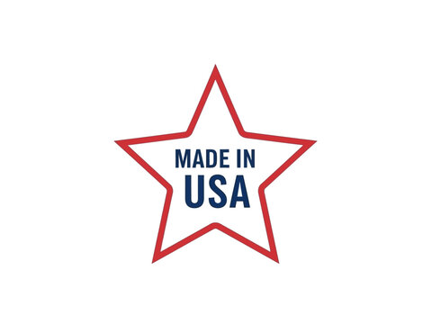 A red star with the text MADE IN USA on a white background is viewed directly.