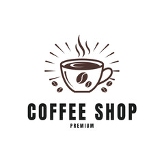coffee shop logo with coffee cup beans and steam aroma illustration