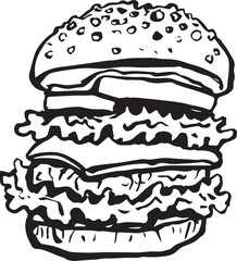 Burger black ink hand drawn vector illustration