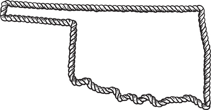 Rope Oklahoma State Outline, Vintage Western Design, Hand-Drawn Vector Illustration