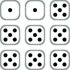 Minimal dice pattern illustration showing multiple white dice with black dots in grid layout, ideal for board games, probability concepts, gaming backgrounds, and abstract design use