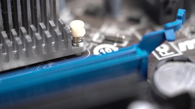 Old Computer Motherboard Slots and Electronic Components, PCI Express and RAM Memory