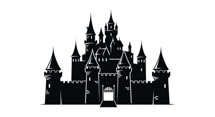 Obraz premium black castle silhouette with towers and gate
