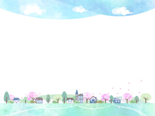 桜が咲く春の風景イラスト