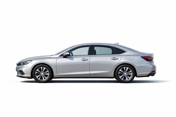 Fototapeta premium Sleek Silver Sedan in Profile View, Showcasing Its Modern Design and Elegant Lines