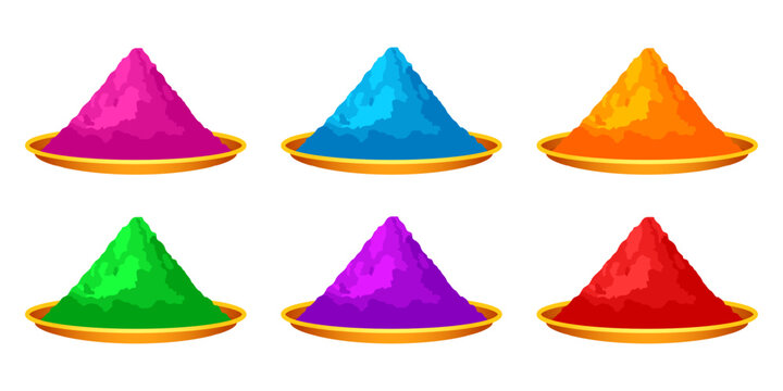 Vector illustration of Colorful Holi colors in plates on transparent background