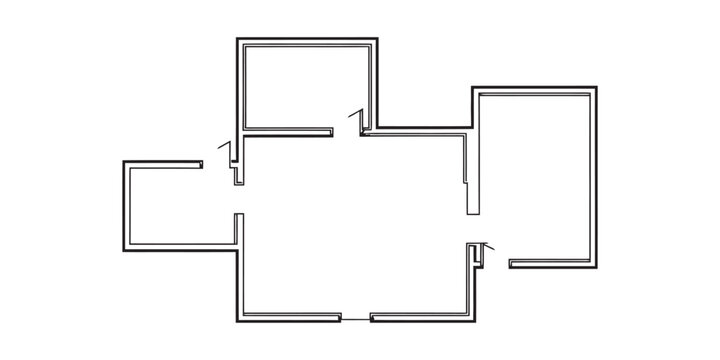 Simple black and white architectural floor plan illustration showing a basic layout of rooms Vector, illustration