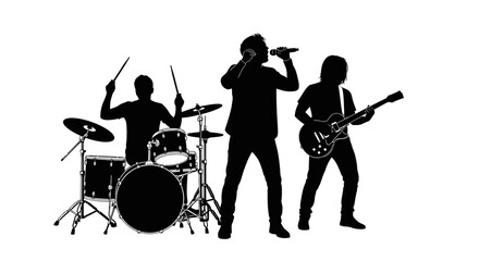 Fototapeta premium Silhouette of musicians performing on stage with instruments.