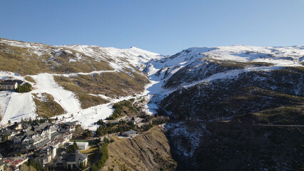 Obraz premium Aerial Drone View of Largest Ski Slope, Sierra Nevada, Granada, Spain