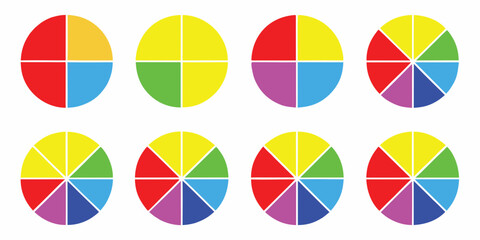 Fototapeta premium Colorful pie charts arranged in a grid formation showcasing various color combinations