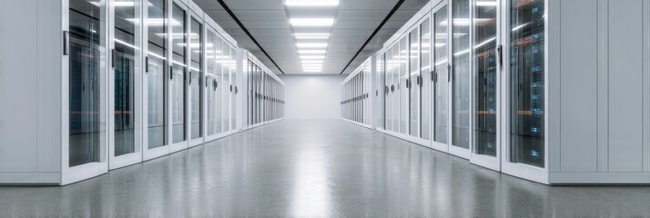 Obraz premium Modern data center interior with advanced server racks and bright lighting